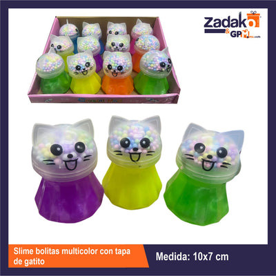 GPM-0538 SLIME BOLITAS MULTICOLOR CON TAPA DE GATITO CON 12 PZS O CAJA CON 12 PQTS