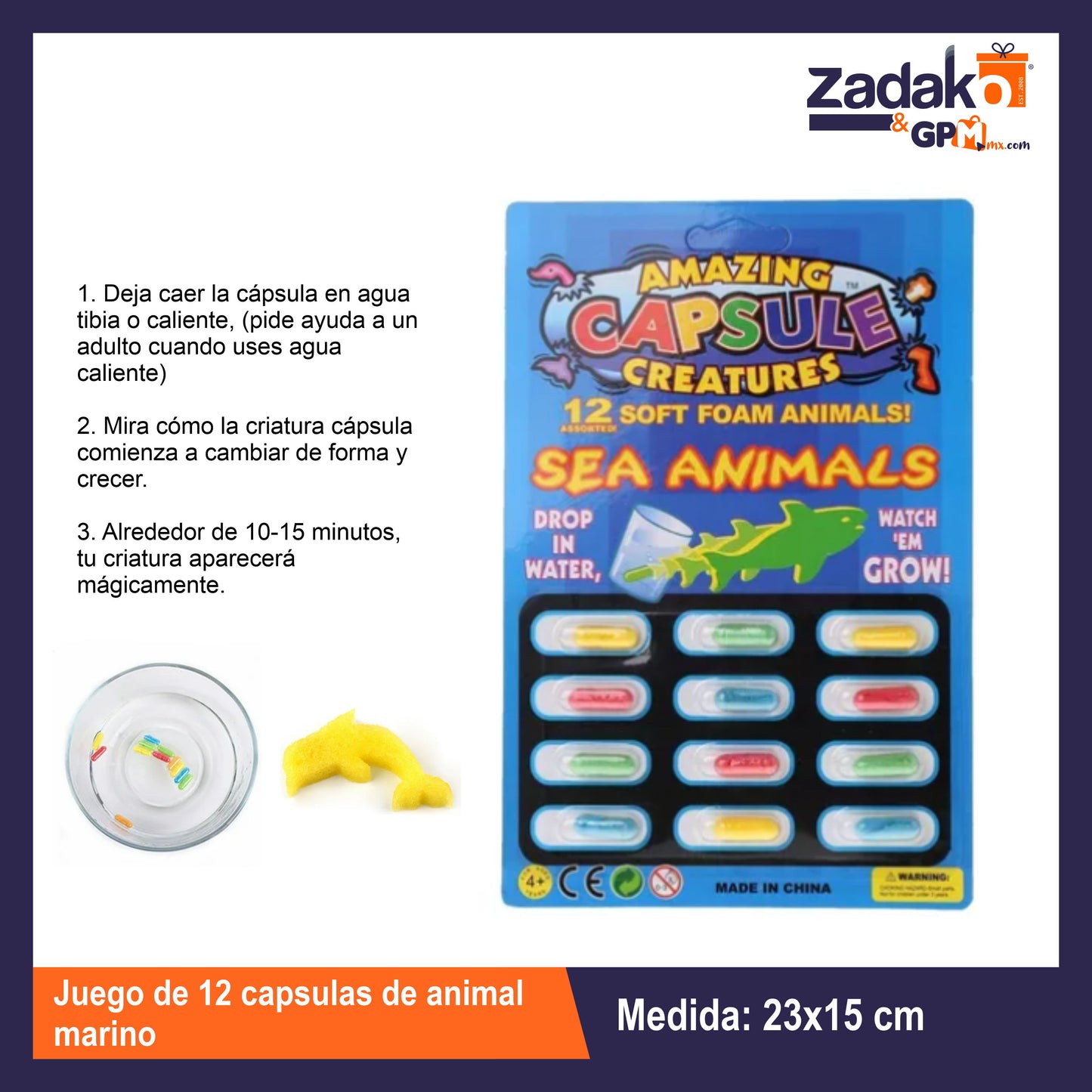 GPM-0629 JUEGO DE 12 CAPSULAS DE ANIMAL MARINO CON 6 PZS O CAJA CON 144 PQTS