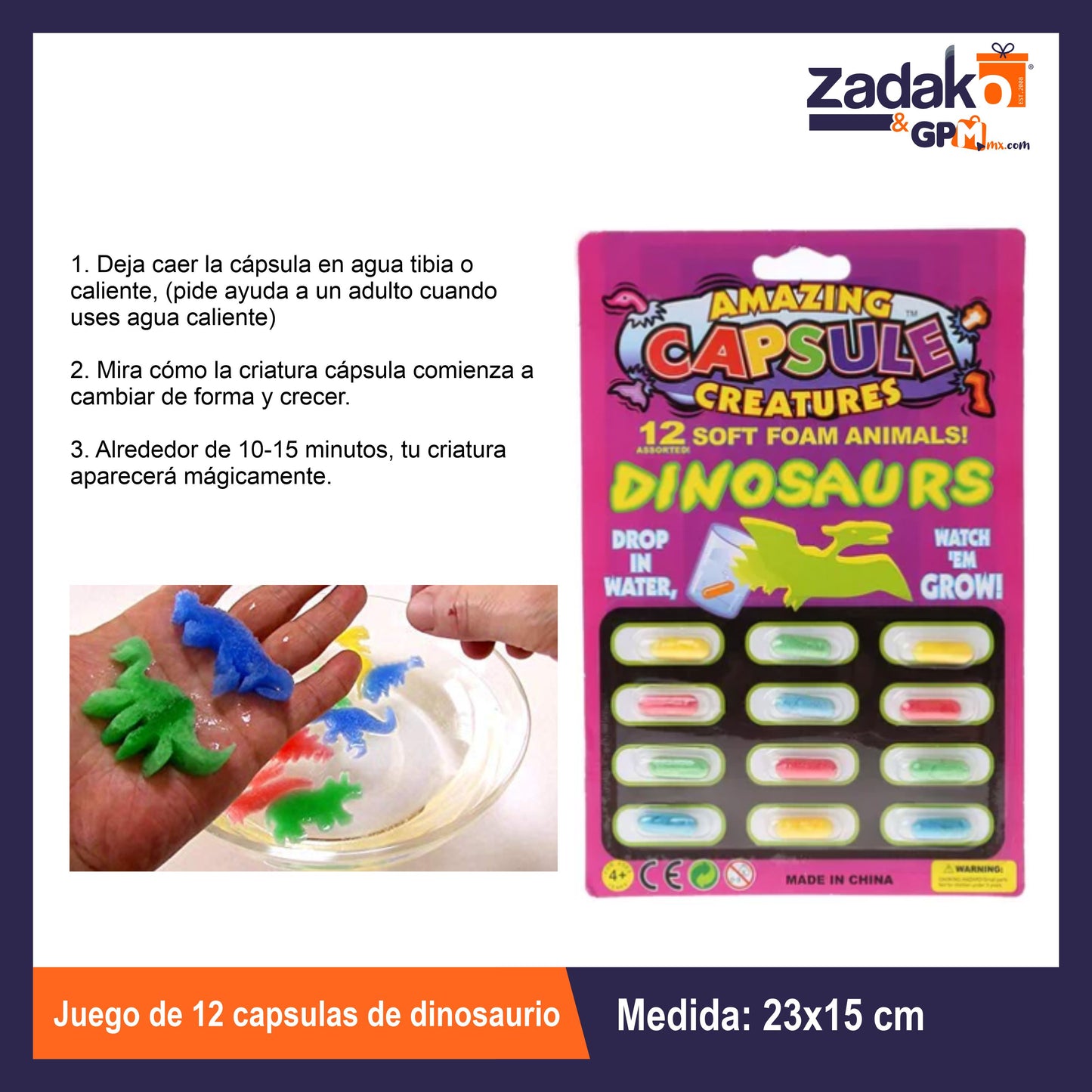 GPM-0630 JUEGO DE 12 CAPSULAS DE DINOSAURIO CON 6 PZS O CAJA CON 144 PQTS