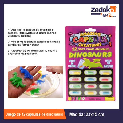 GPM-0630 JUEGO DE 12 CAPSULAS DE DINOSAURIO CON 6 PZS O CAJA CON 144 PQTS