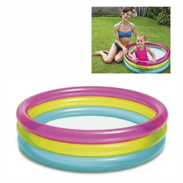 GPM-0697  ALBERCA INFLABLE REDONDA CON AROS DE DIFERENTES COLORES CON 1 PZ O CAJA CON 60 PZS
