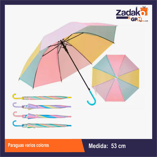 GPM-0712 PARAGUAS VARIOS COLORES CON 1 PZ O CAJA CON 100 PZS