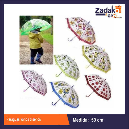 GPM-0716 PARAGUAS VARIOS DISEÑOS CON 1 PZ O CAJA CON 120 PZS