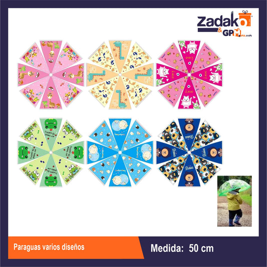 GPM-0718 PARAGUAS VARIOS DISEÑOS CON 1 PZ O CAJA CON 120 PZS