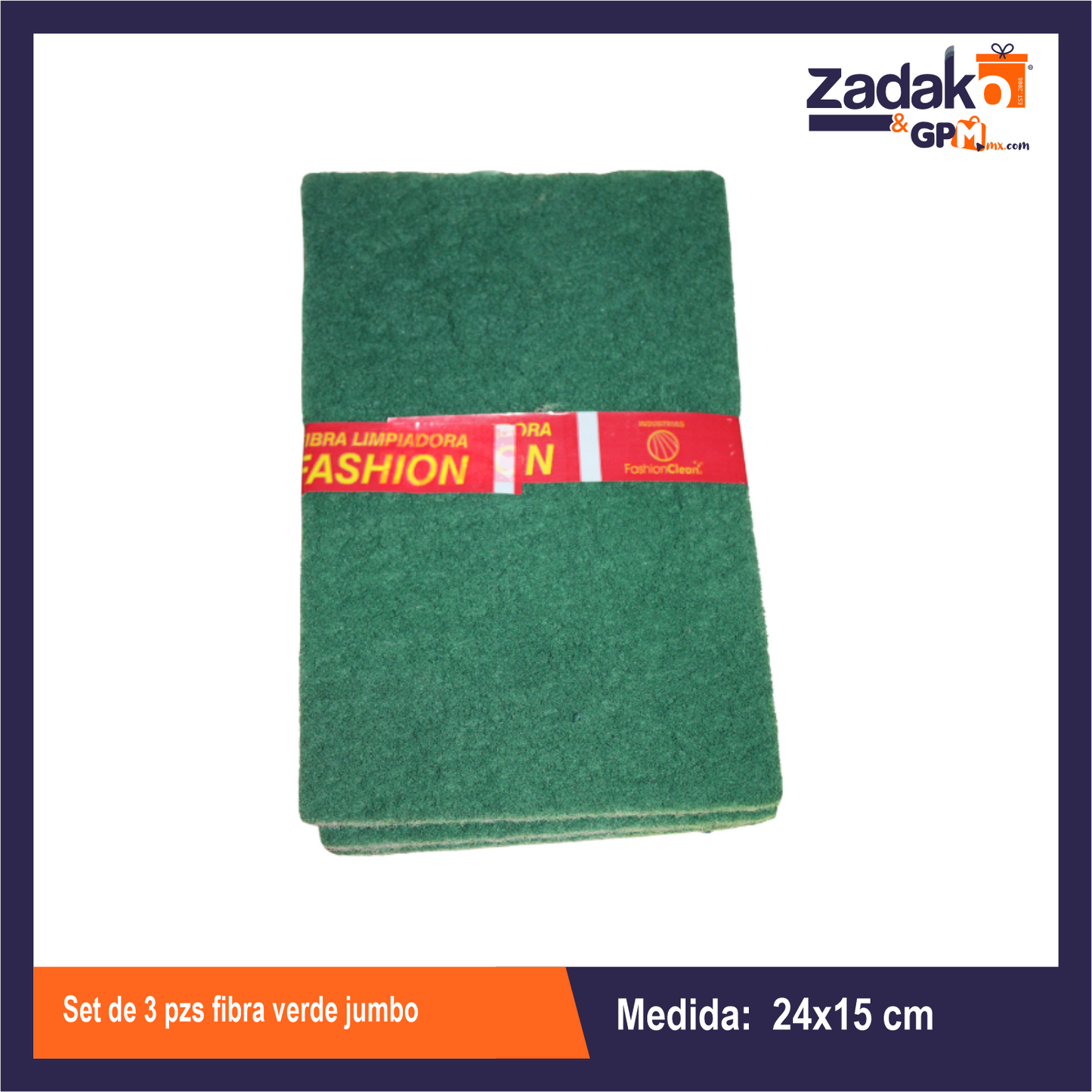 FVX24X15 SET DE 3 PZS FIBRA VERDE JUMBO 24 X15 CON 1 PQT O CAJA CON 30 PQTS