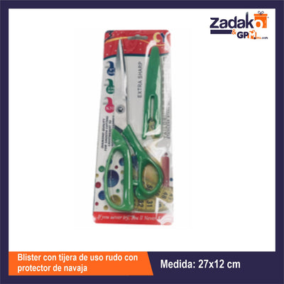 ZF-0201 BLISTER CON TIJERA DE USO RUDO CON PROTECTOR DE NAVAJA CON 1 PZ O CAJA CON 240 PZS