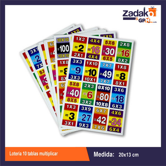 LOTERIA 10 TABLAS MULTIPLICAR 1 PZA O CAJA CON 60 PZS