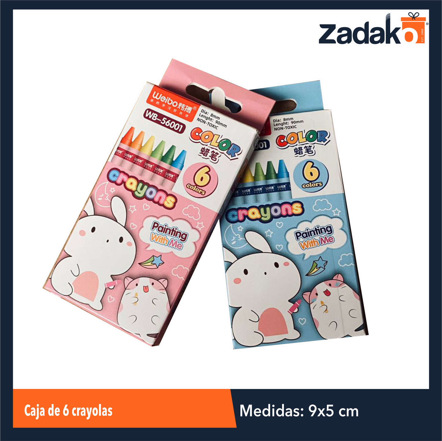 HFY-11469 CAJITA DE 6 COLORES DE CRAYOLAS CON 1 PZ O CAJA CON 576 PZS