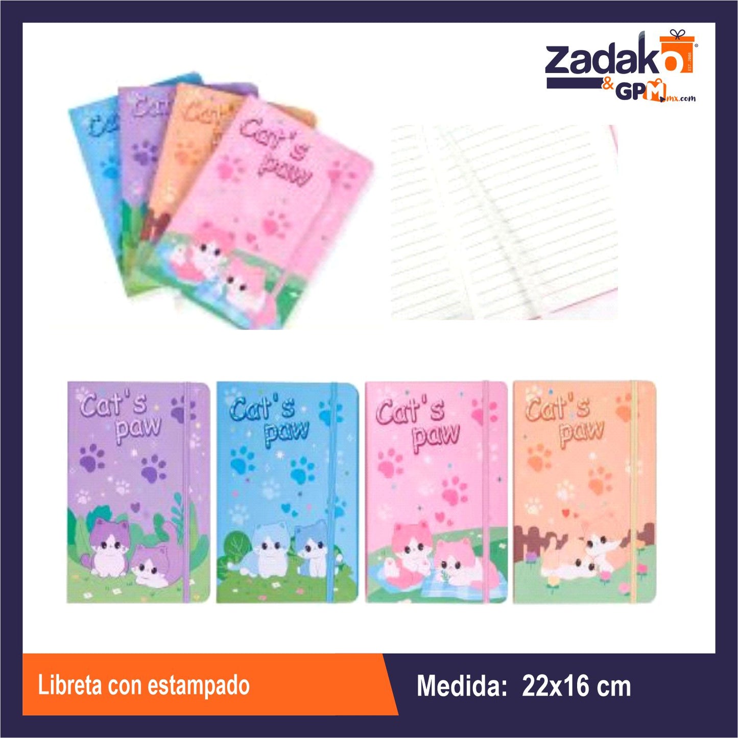 HFY-11718 LIBRETA CON ESTAMPADO CON 1 PZ O CAJA CON 240 PZS