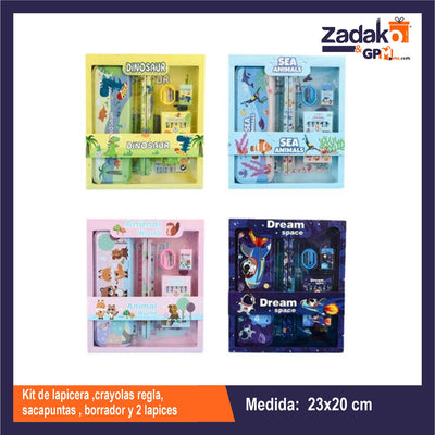 HFY-11794 KIT DE LAPICERA ,CRAYOLAS  REGLA . SACAPUNTAS , BORRADOR Y 2 LAPICES CON 1 PZ O CAJA CON 160 PZS