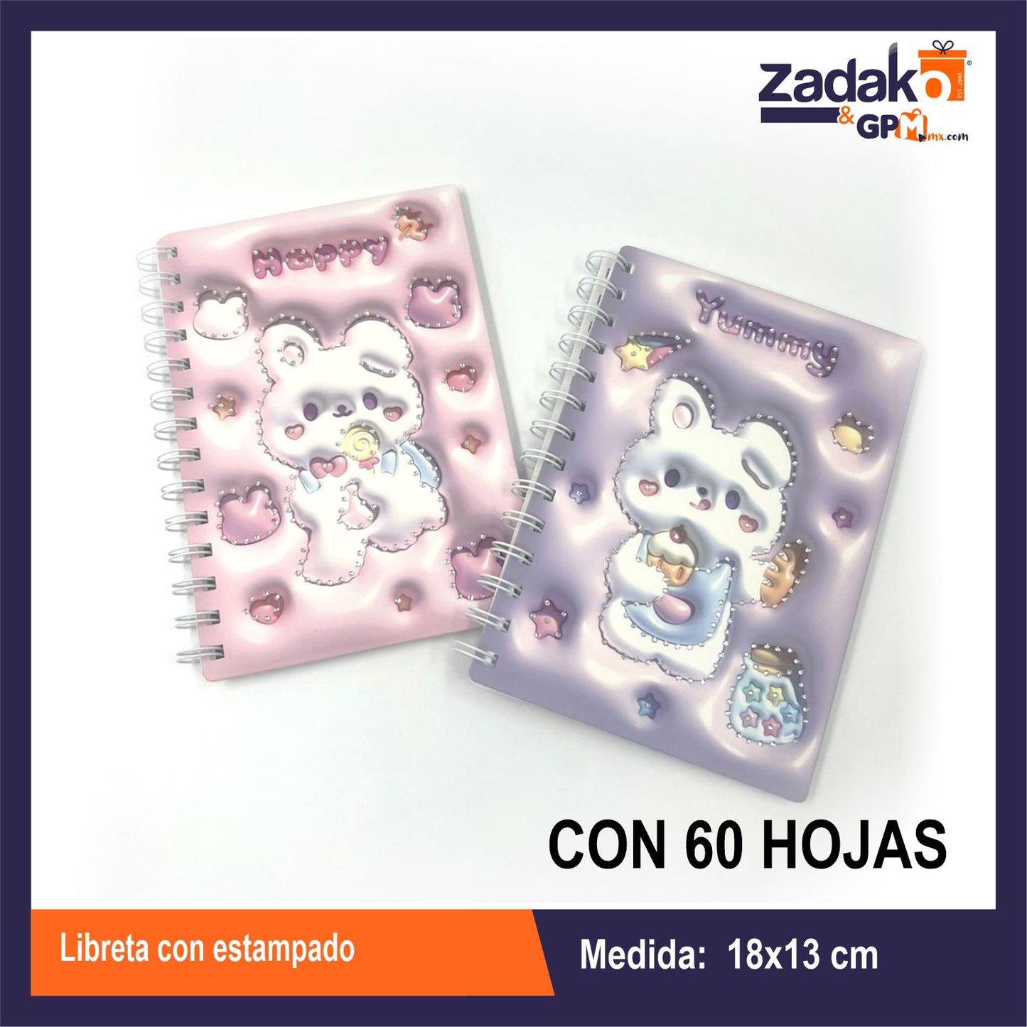 HFY-12525 LIBRETA CON ESTAMPADO CON 1 PZ O CAJA CON 240 PZS