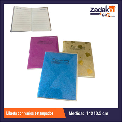 HFY-12852 LIBRETA CON VARIOS ESTAMPADOS CON 1 PZ O CAJA CON 360 PZS