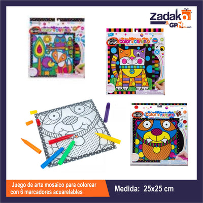 HFY-9248 JUEGO DE ARTE MOSAICO PARA COLOREAR CON 6 MARCADORES ACUARELABLES CON 1 PZ O CAJA CON 48 PZS