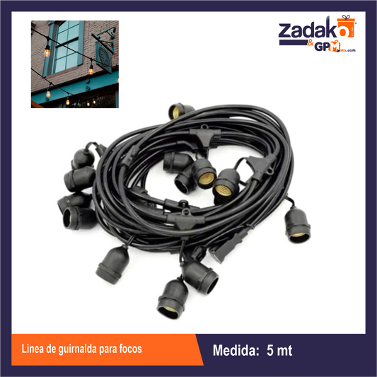 ZF-2437 LINEA DE GUIRNALDA PARA FOCOS 5M (CONEXIÓN EUROPEA) CON 1 PZ O CAJA CON 40 PZS