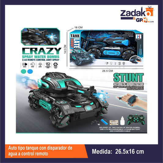 ZT-0418 AUTO TIPO TANQUE CON DISPARADOR DE AGUA A CONTROL REMOTO CON 1 PZ, O CAJA CON 24 PZS