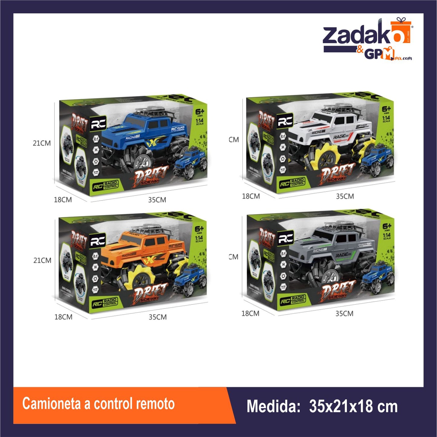 ZT-0421 CAMIONETA A CONTROL REMOTO 21 x  18 x 35 CM CON 1 PZ, O CAJA CON 16 PZS