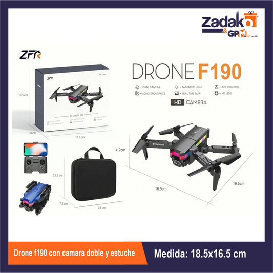 ZT-0429 DRONE F190 CON CAMARA DOBLE Y ESTUCHE 16.5x7.8x18.5 CM CON 1 PZ, O CAJA CON 48 PZS