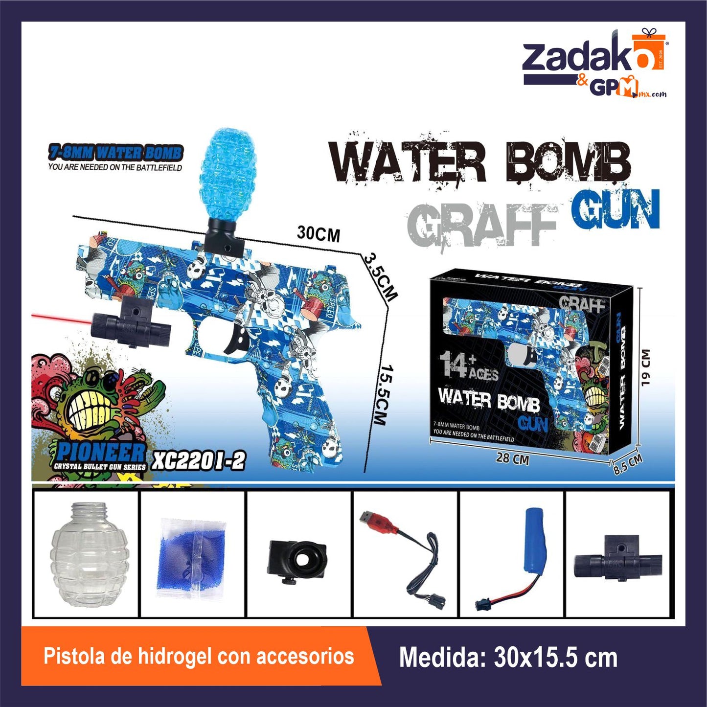 ZT-0587 PISTOLA DE HIDROGEL CON ACCESORIOS CON 1 PZ O CAJA CON 36 PZS