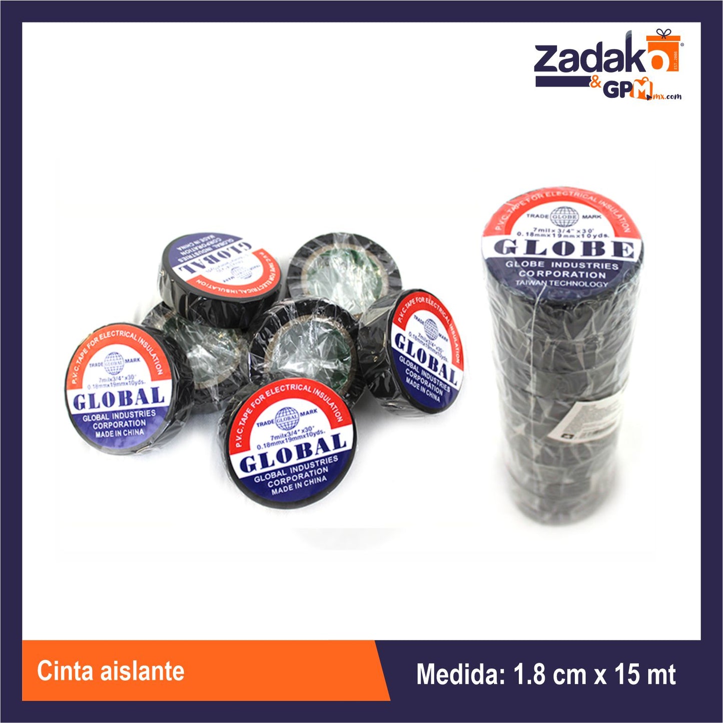 GPM-8638 CINTA AISLANTE 1.8 CM X  15 MTS CON 10 PZS O CAJA CON 30 PQTS