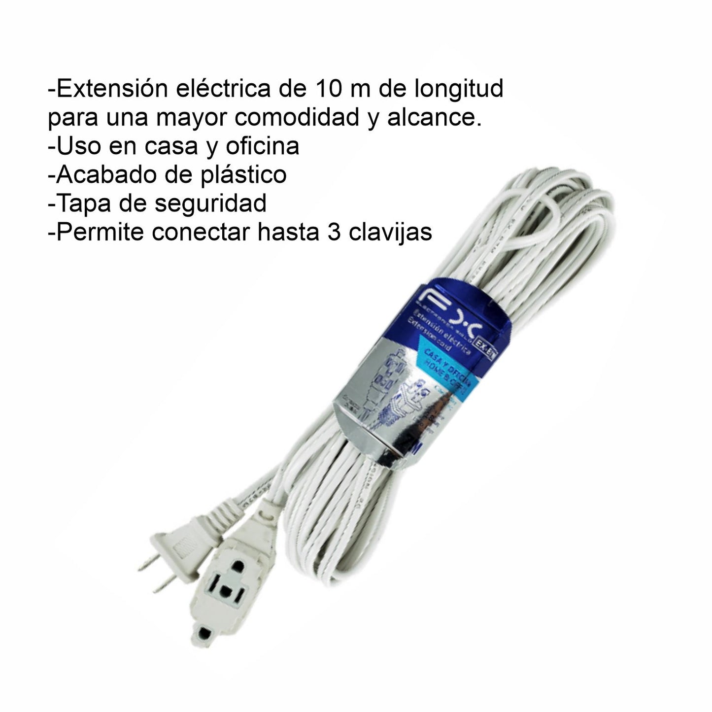 GPM-8640 EXTENSION ELECTRICA BLANCA 10 MTS,ACABADO DE PLASTICO,PERMITE CONECTAR HASTA 3 CLAVIJAS ATERRIZADAS CON 1 PZ O CON 80 PZS