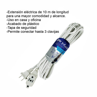 GPM-8640 EXTENSION ELECTRICA BLANCA 10 MTS,ACABADO DE PLASTICO,PERMITE CONECTAR HASTA 3 CLAVIJAS ATERRIZADAS CON 1 PZ O CON 80 PZS