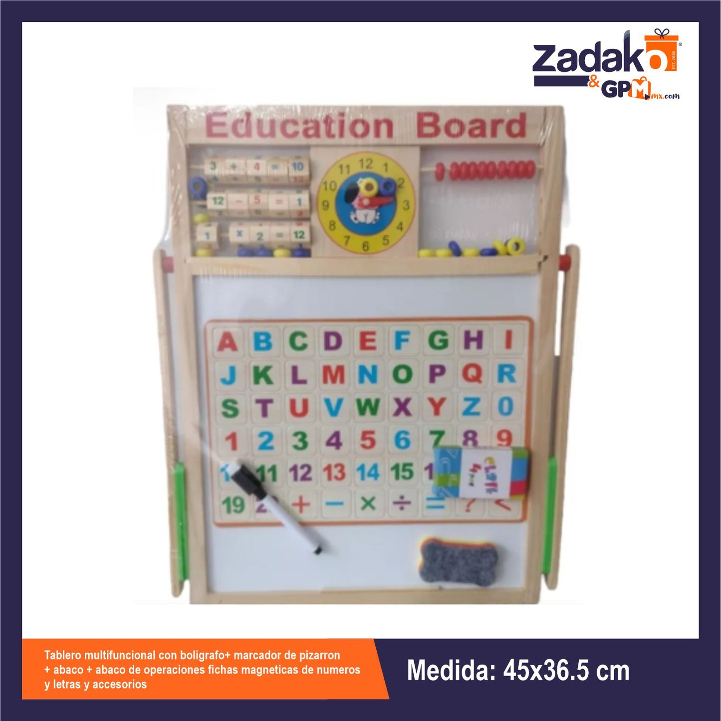 HFY-12091 TABLERO MULTIFUNCIONAL CON BOLIGRAFO+ MARCADOR DE PIZARRON + ABACO + ABACO DE OPERACIONES FICHAS MAGNETICAS DE NUMEROS Y LETRAS Y ACCESORIOS 45*36.5CM CON 1 PZ O CAJA CON 36 PZS