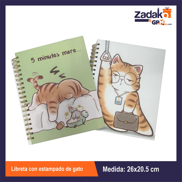 HFY-13145 LIBRETA CON ESTAMPADO DE GATO 26x20.5 CM CON 1 PZ O CAJA CON 68 PZS