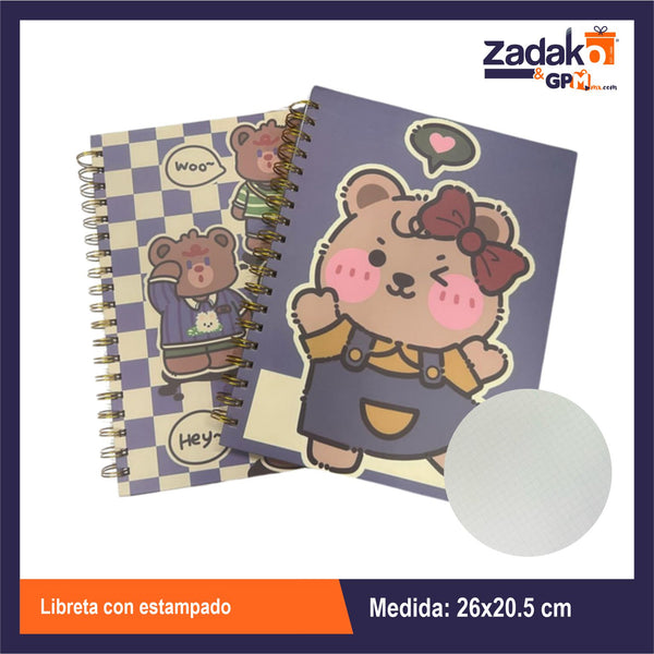 HFY-13146 LIBRETA CON VARIOS ESTAMPADOS 26x20.5 CM CON 1 PZ O CAJA CON 68 PZS