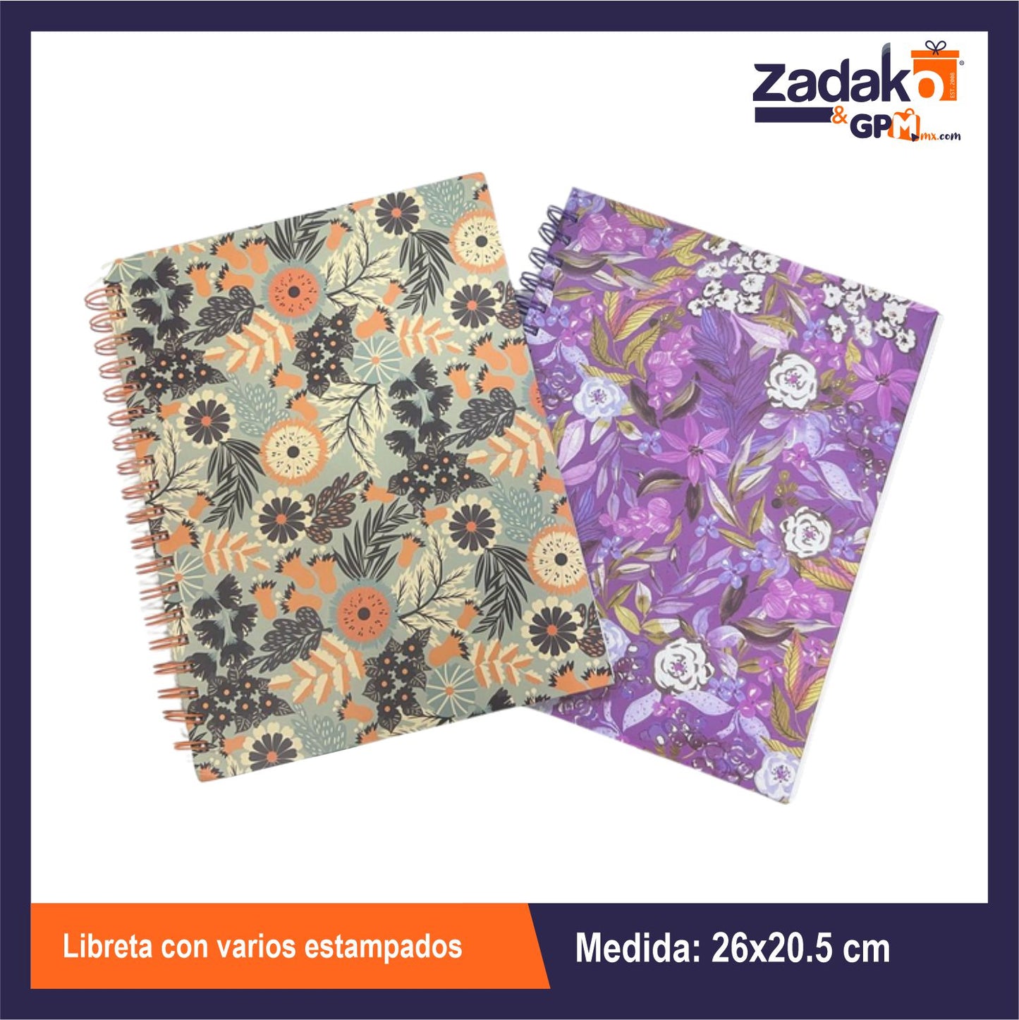 HFY-13148 LIBRETA CON VARIOS ESTAMPADOS  26x20.5 CM CON 1 PZ O CAJA CON 68 PZS