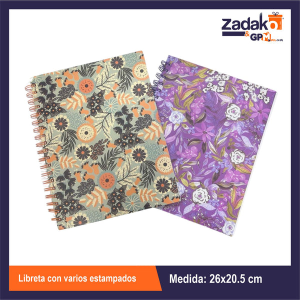 HFY-13148 LIBRETA CON VARIOS ESTAMPADOS  26x20.5 CM CON 1 PZ O CAJA CON 68 PZS