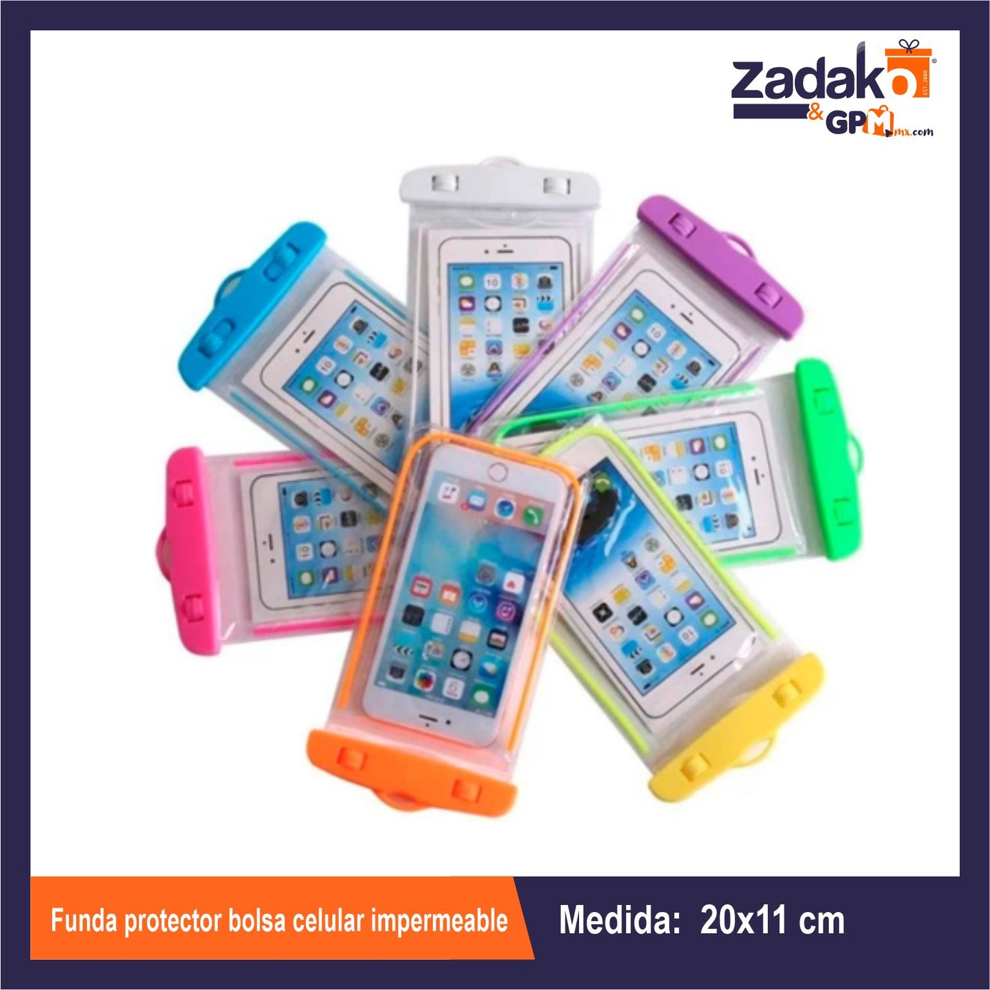 GPM-0674 FUNDA PROTECTOR BOLSA CELULAR IMPERMEABLE 20 X 11 CM CON 1 PZ O CAJA CON 360 PZS