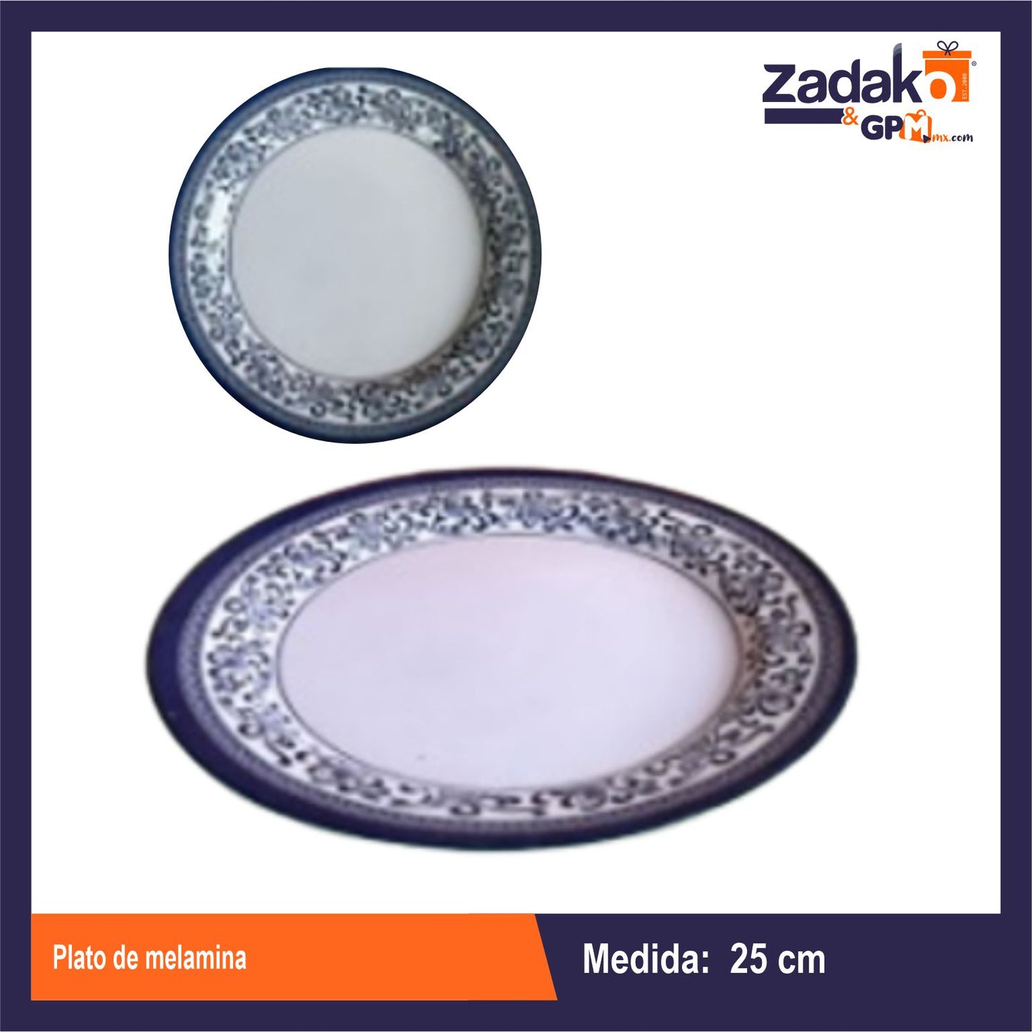 AB-0932-10 PLATO DE MELAMINA 25 CM CON 1 PZ O CAJA DE 96 PZS