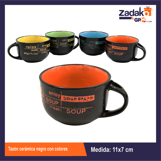17236724519 TAZON CERAMICA NEGRO CON COLORES CON 1 PZ O CAJA CON 36 PZS