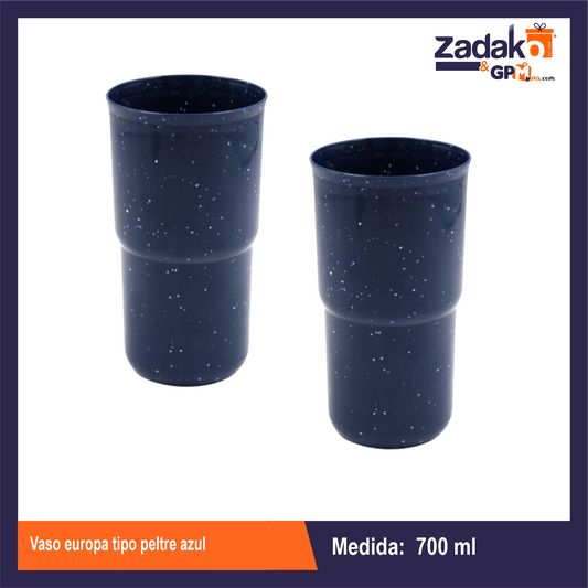 N-GPM-10910  VASO EUROPA 700 ML TIPO PELTRE AZUL DE PLASTICO CON 1 PZ O CAJA CON 50 PZS