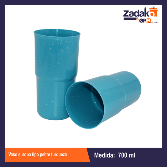 N-GPM-10911  VASO EUROPA 700 ML TIPO PELTRE TURQUEZA DE PLASTICO CON 1 PZ O CAJA CON 50 PZS