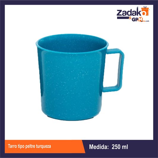 N-GPM-9599  TARRO TIPO PELTRE TURQUEZA DE PLASTICO CON 1 PZ O CAJA CON 50 PZS