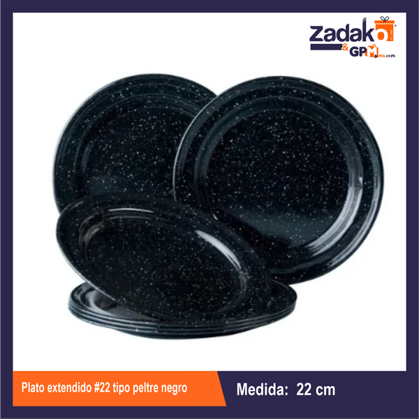 PLATO EXTENDIDO No. 22 TIPO PELTRE NEGRO  DE PLASTICO CON 1 PZ  O CAJA CON 100 PZS