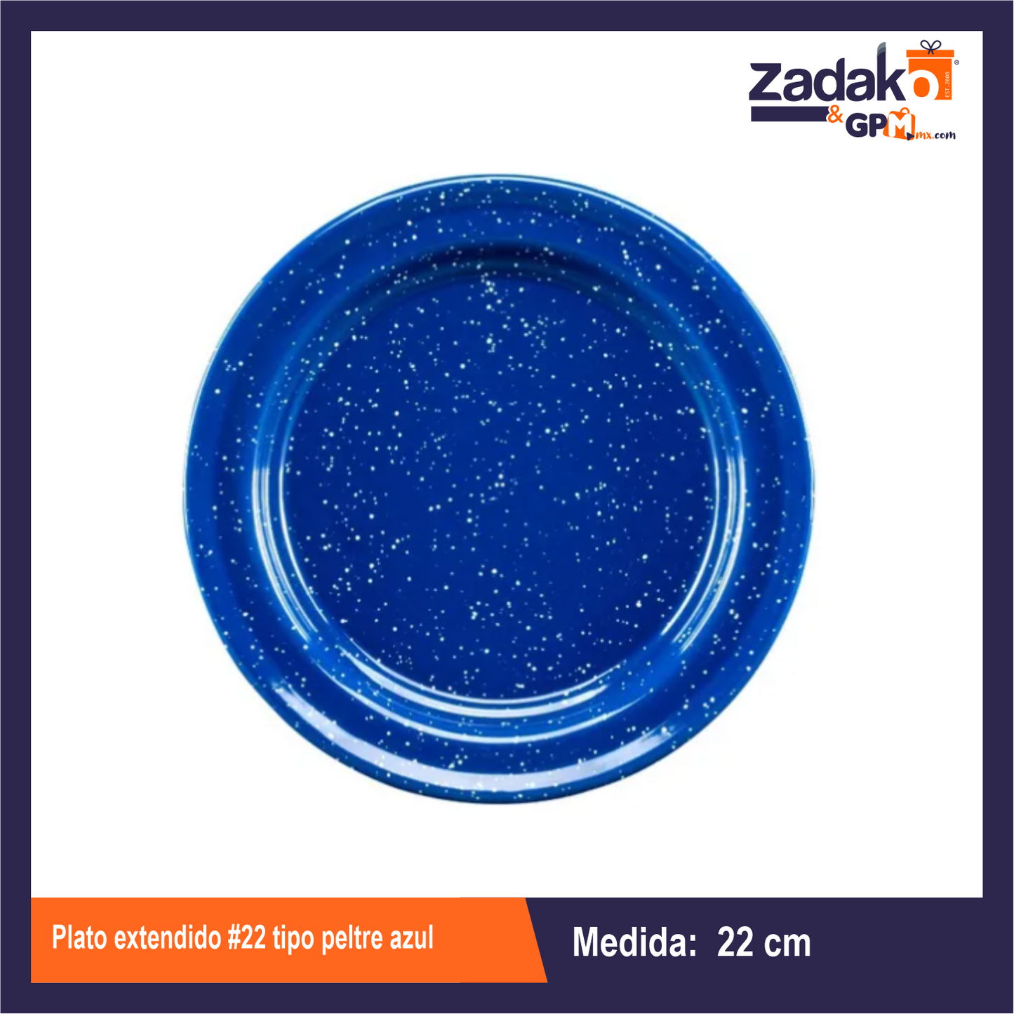 PLATO EXTENDIDO #22 TIPO PELTRE AZUL DE PLASTICO CON 1 PZ  O CAJA CON 100 PZS