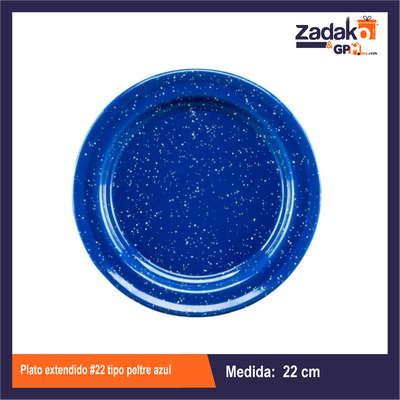 PLATO EXTENDIDO #22 TIPO PELTRE AZUL DE PLASTICO CON 1 PZ  O CAJA CON 100 PZS