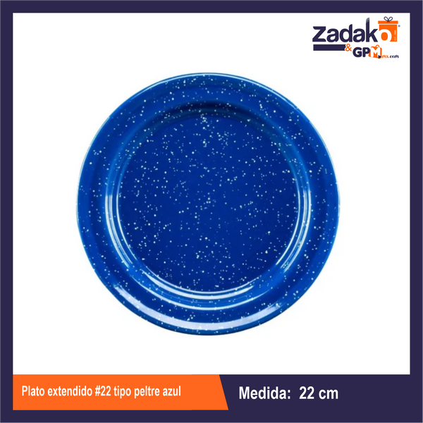 PLATO EXTENDIDO No. 22 TIPO PELTRE AZUL DE PLASTICO CON 1 PZ  O CAJA CON 100 PZS