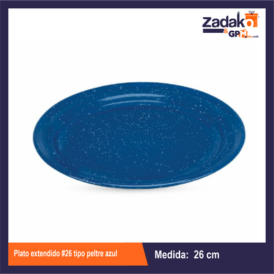 PLATO EXTENDIDO #26 TIPO PELTRE AZUL DE PLASTICO CON 1 PZ  O CAJA CON 100 PZS