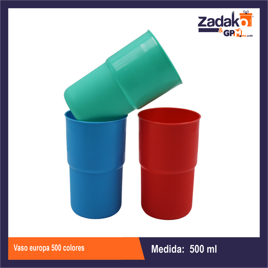 N-GPM-9937  VASO EUROPA 500 ML COLORES CON 1 PZ O CAJA CON 200 PZS