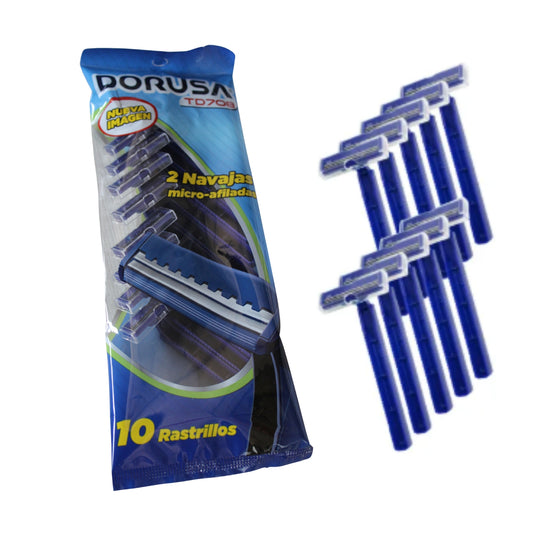 TD-708 RASTRILLO DORUSA 2 NAVAJAS DESECHABLE AZUL BLISTER 10 PZS O CAJA CON 144 PQTS