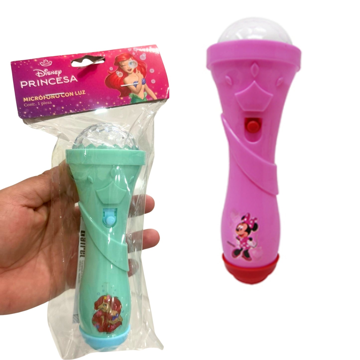 N-GPMX-1118  J5- MI MICROFONO CON LUZ VARIOS PERSONAJES CON 1 PZ O CAJA CON 96 PZS