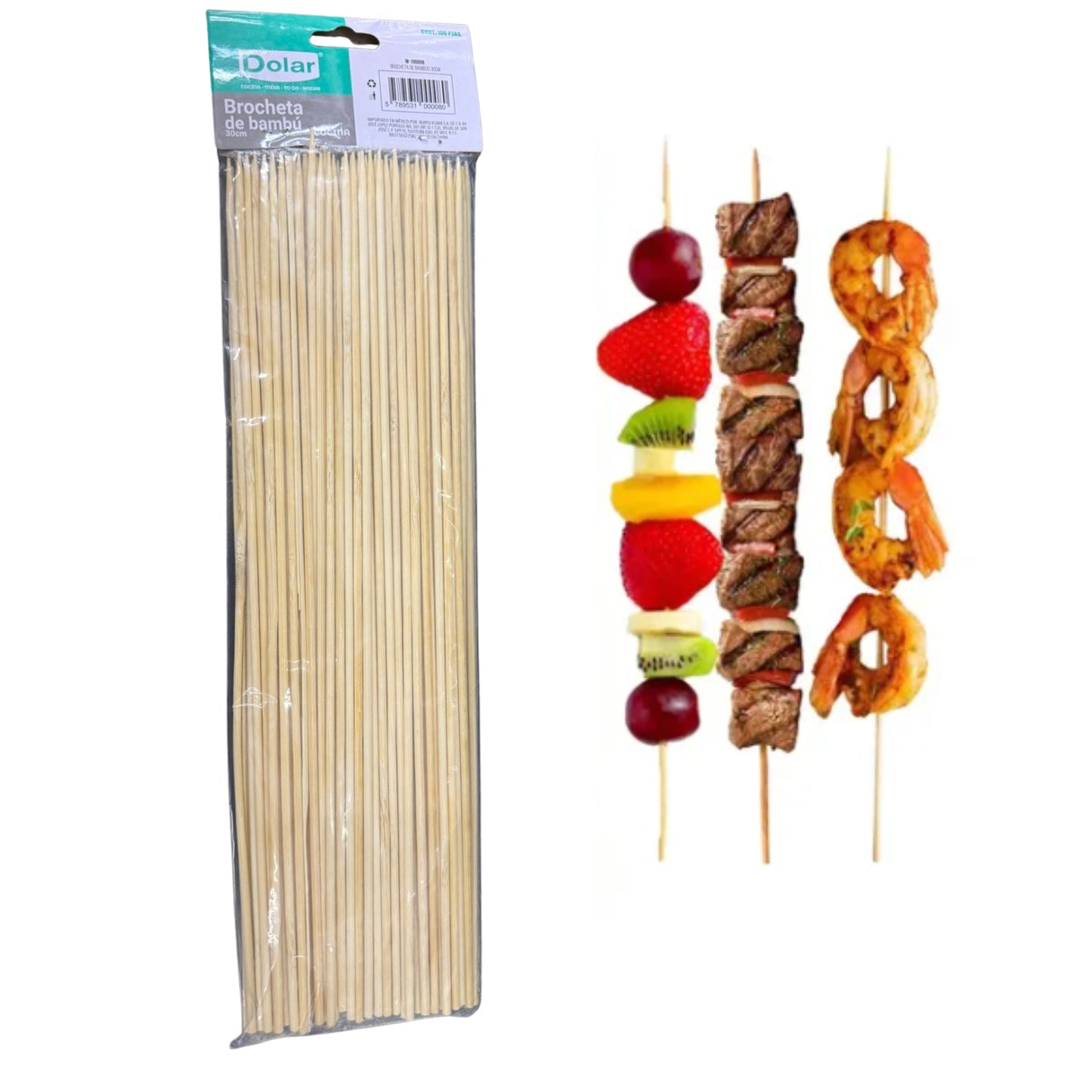 M-100008 BROCHETA DE BAMBOO 30CM CAJA CON 1 PAQ O CAJA CON 120 PQTS