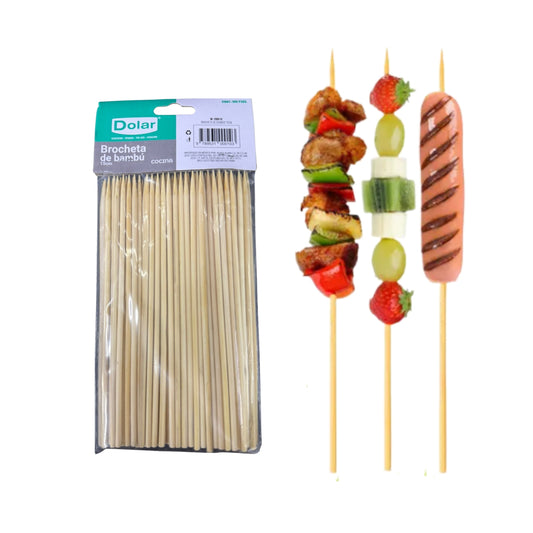 M-100010 BROCHETA DE BAMBOO 15CM CON 1 PAQ O CAJA CON 120 PQTS