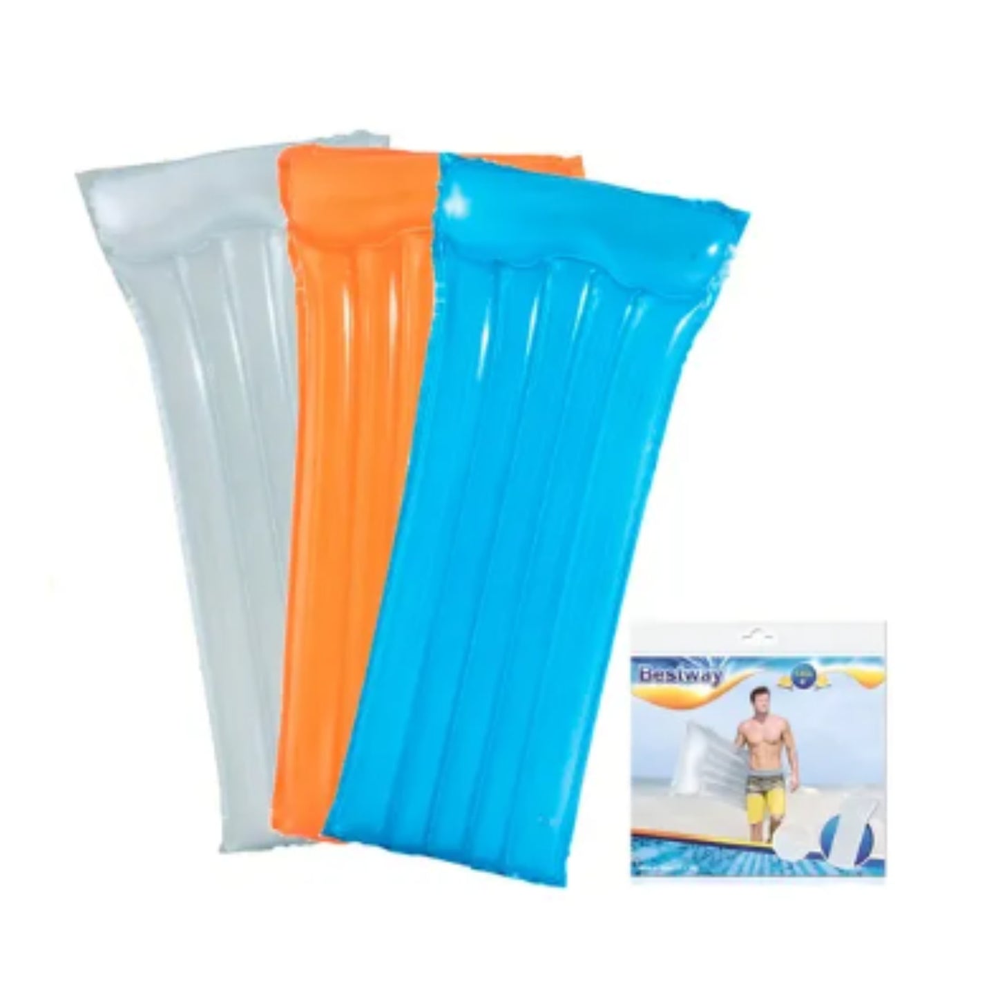 44013 CAMA INFLABLE 1.83 x 0.76 M ADULTO LISA AZUL NARANJA GRIS AMARILLO CON 1 PZ O CAJA CON 12 PZS
