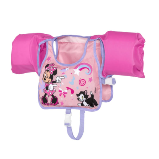 9101A CHALECO SALVAVIDAS TEJIDO CON ALMOHADILLAS FLOTANTES EN BRAZOS .3-6 AÑOS 56 CM MINNIE ROSA CON 1 PZ O CAJA CON 8 PZS