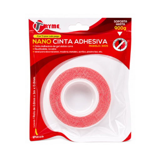 3005 NANO CINTA ADHESIVA TRANSPARENTE DOBLE CARA REUTILIZABLE MED. 18MM X 3M X0.8MM CON 1 PZ O CAJA CON 144 PZS