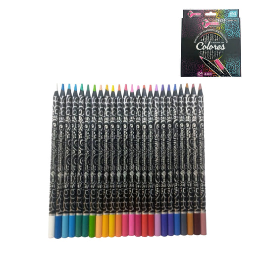 1545-24 LAPICES DE COLORES PINTA SUPERFICIES OBSCURAS 24 PZS CON 1 PQ O CAJA CON 72 PQTS
